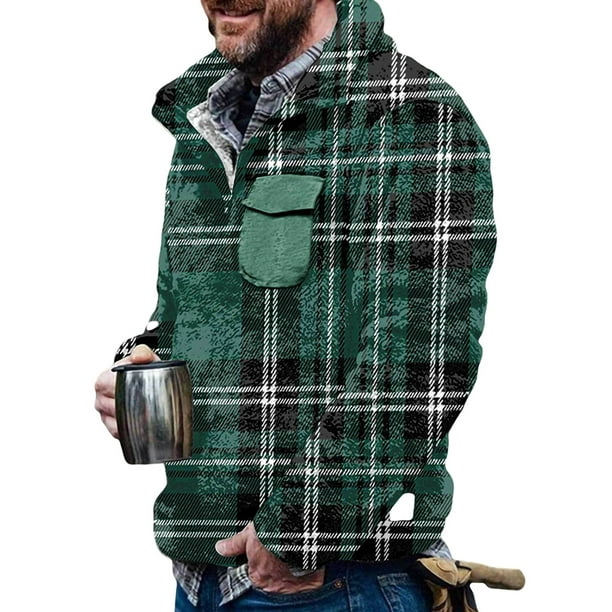 Tenmix Men Plaid Sweatshirt Casual Pullover Long Sleeve Fall Top Plush Sweatshirts Style Aa L