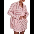 thumbnail image 2 of Conjuntos de Dos Piezas A Rayas para Mujer: Camisas Abotonadas y Pantalones Cortos, Conjuntos de Estar por Casa A Juego. Rosa L, 2 of 7