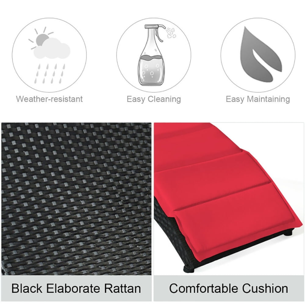 Aimee Lii Folding Patio Rattan Lounge Cushioned Portable Chair, Patio Loungers, Red