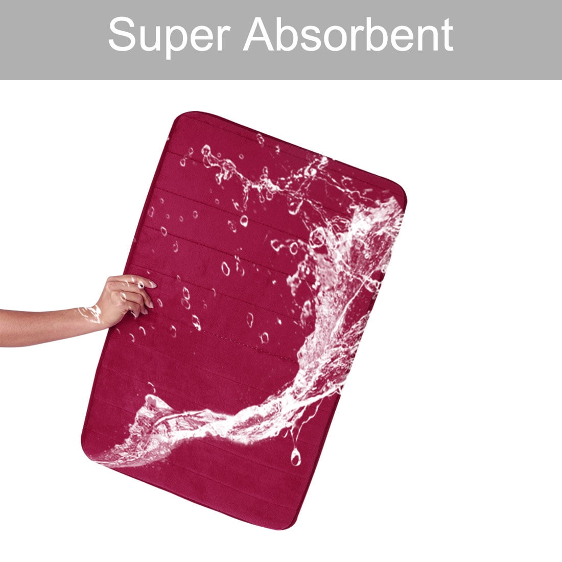 PiccoCasa Memory Foam Bath Mat Thin Absorbent Bath Rug Mat for Bathroom, Burgundy 32" x 20"