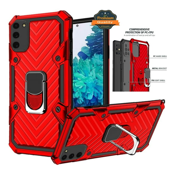 For Samsung Galaxy S21 FE /Fan Edition with Magnetic Ring Holder 360° Rotating Kickstand TPU Dual Layer Hybrid Drop Proof Rugged Cover ,Xpm Phone Case [Red]