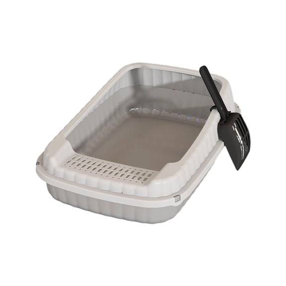 Semi Enclosed Splash Proof Kitten Litter Box, Pet Poop Toilet with Matching Litter Shovel, Low Entry Cat Litter Basin, Easy Clean Indoor Pet Supplies for Young Kitten Daily Potty Use-(Gray)
