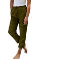 thumbnail image 2 of Cropped Linen Pants Women Petite Summer Casual Lightweight Ankle Length Loose Fit Straight Leg Trousers with Pockets 4XL, 2 of 5