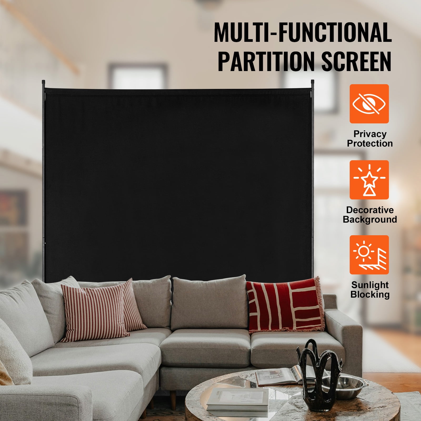 KFFKFF Space Partition, One-Panel Privacy Barrier, 6FT Indoor Privacy Shield, Segregation Screen for Spaces, Standalone Partition Panel for Workspace, Sleeping Area, Black