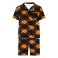 thumbnail image 4 of uublik Pajamas for Men Set 2 Piece Pjs Sets Short Sleeve Plaid Tee and Short Lounge Set, Orange, 4 of 5