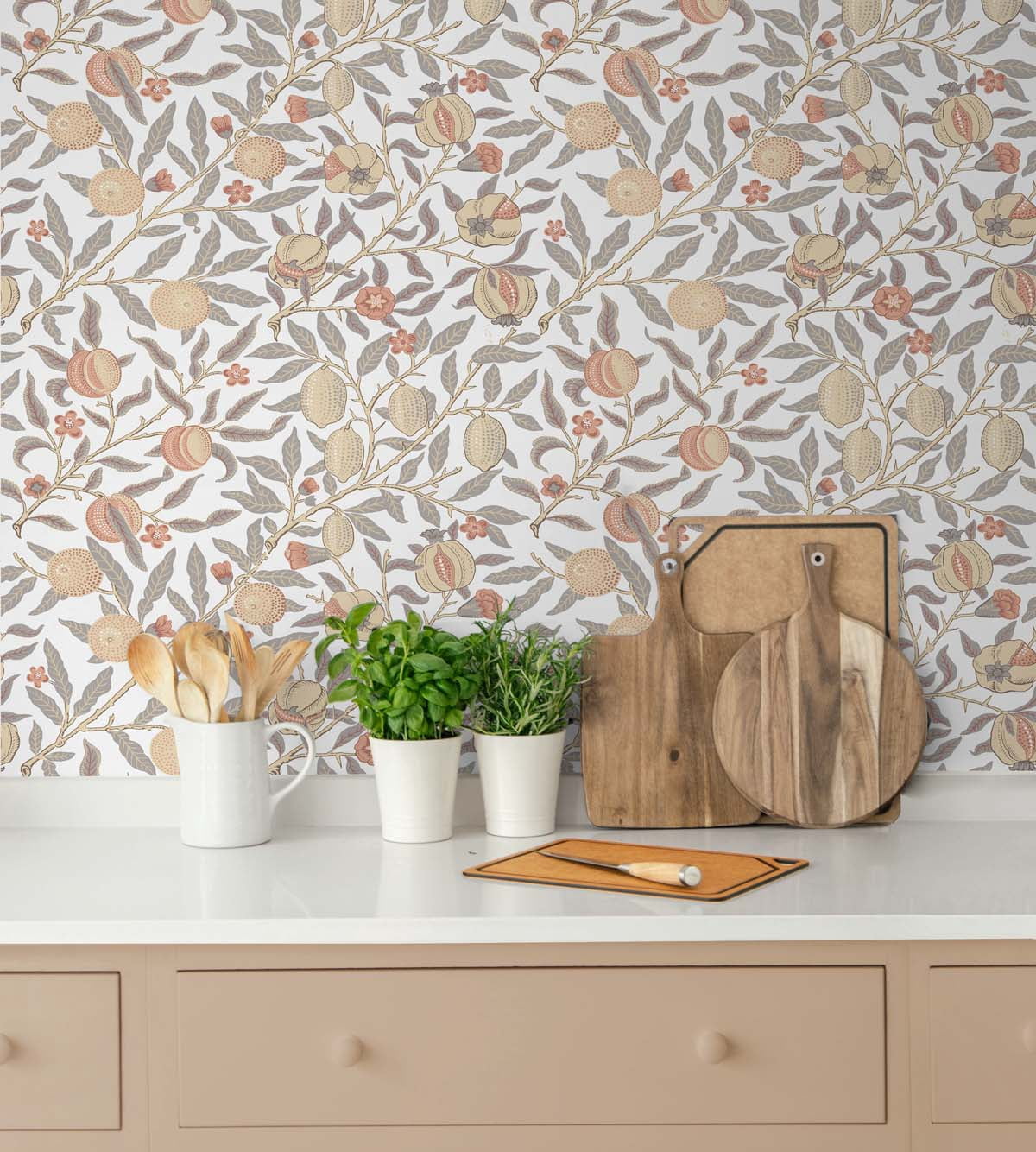 NextWall  Pomegranate Peel and Stick Wallpaper 20.9 in. W x 18 ft. L - Daydream Grey & Melon