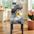 thumbnail image 3 of Xoenoiee Sunflower Butterfly Heart Marble Pattern 5 Pcs Table Cloth with Dining Chair Slipcovers Set Rectangle Tablecloth Stretchable Chair Protector Cover Home Kitchen Dining Room Decoration, 3 of 6