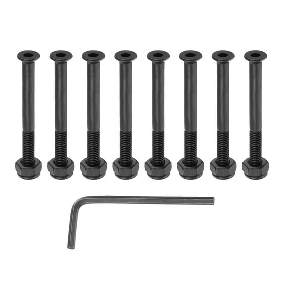 2" Skateboard Hardware Bolt Carbon Steel Truck Mounting Screws  Nuts with Hexagon Wrench, Black, 8 Set