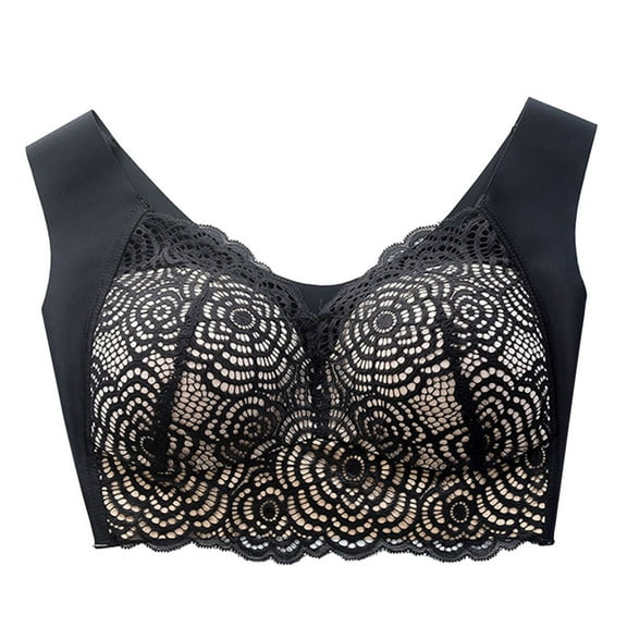 Bigersell Sports Bra Women Adjustment Sports Elastic Breathable Lace Trim Bra Women's Plus Size Wireless Bralette, Style 1198, White 50C