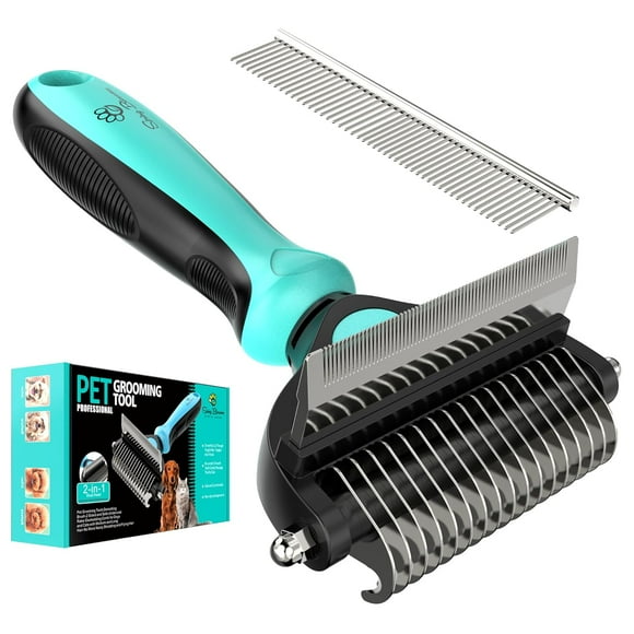 Râteau de Toilettage Professionnel 2 en 1 pour Chats et Chiens - Peigne de Démêlage pour Enlever Facilement Tapis et Emmêlements, Nettoyant pour Enlever les Poils pour Animaux (Cyan)