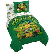 Teenage Mutant Ninja Turtles Green Bricks 5 Piece Kids Twin Bed Set, 100% Microfiber, Green, Nickelodeon