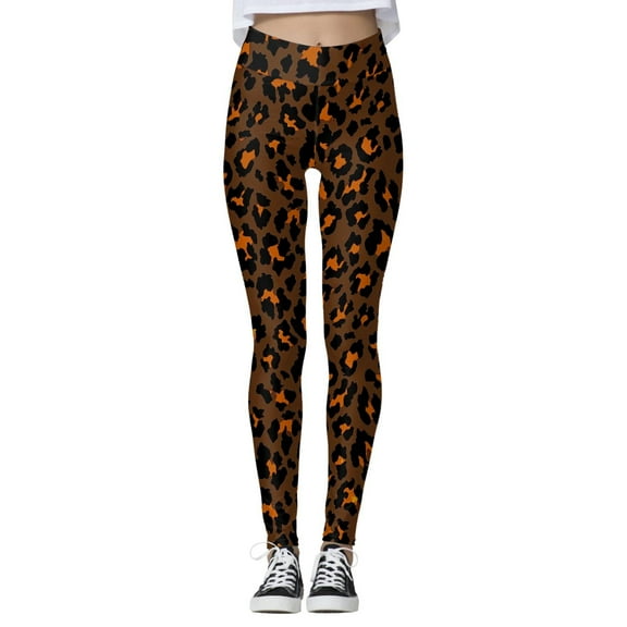 HNMKIU Print Workout Leggings for Women Leopard Pattern Yoga Tight Pants Fashion Fitness Leggings Yellow-c，L