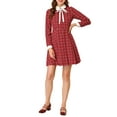 thumbnail image 2 of INSPIRE CHIC Women's Peter Pan Collar Contrast Retro Plaid Dress L Red, 2 of 6