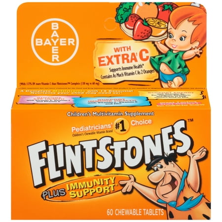 - Flintstones Children's Chewable Multivitamin plus Immunity Support*, Children’s Multivitamin Supplement with Vitamins C, D, E, B6, and B12, 60 Count