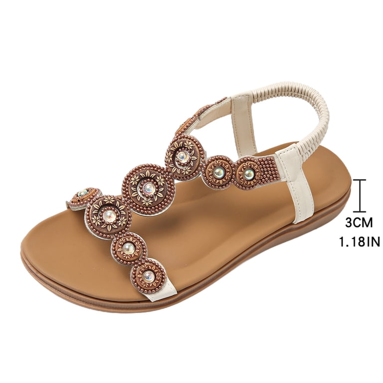 CHGBMOK Womens Sandals Embellished Strappy Flat Sandals with  display picture 3