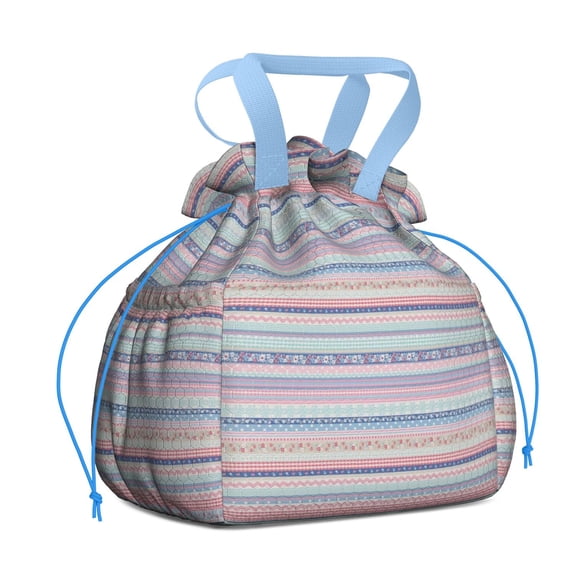 Pioneer Flower Drawstring Lunch Bag Women - Drawstring Lunch Bag Insulated for Work Office - Stain-Resistant Large Lunchbags for Women with Multi-Pockets
