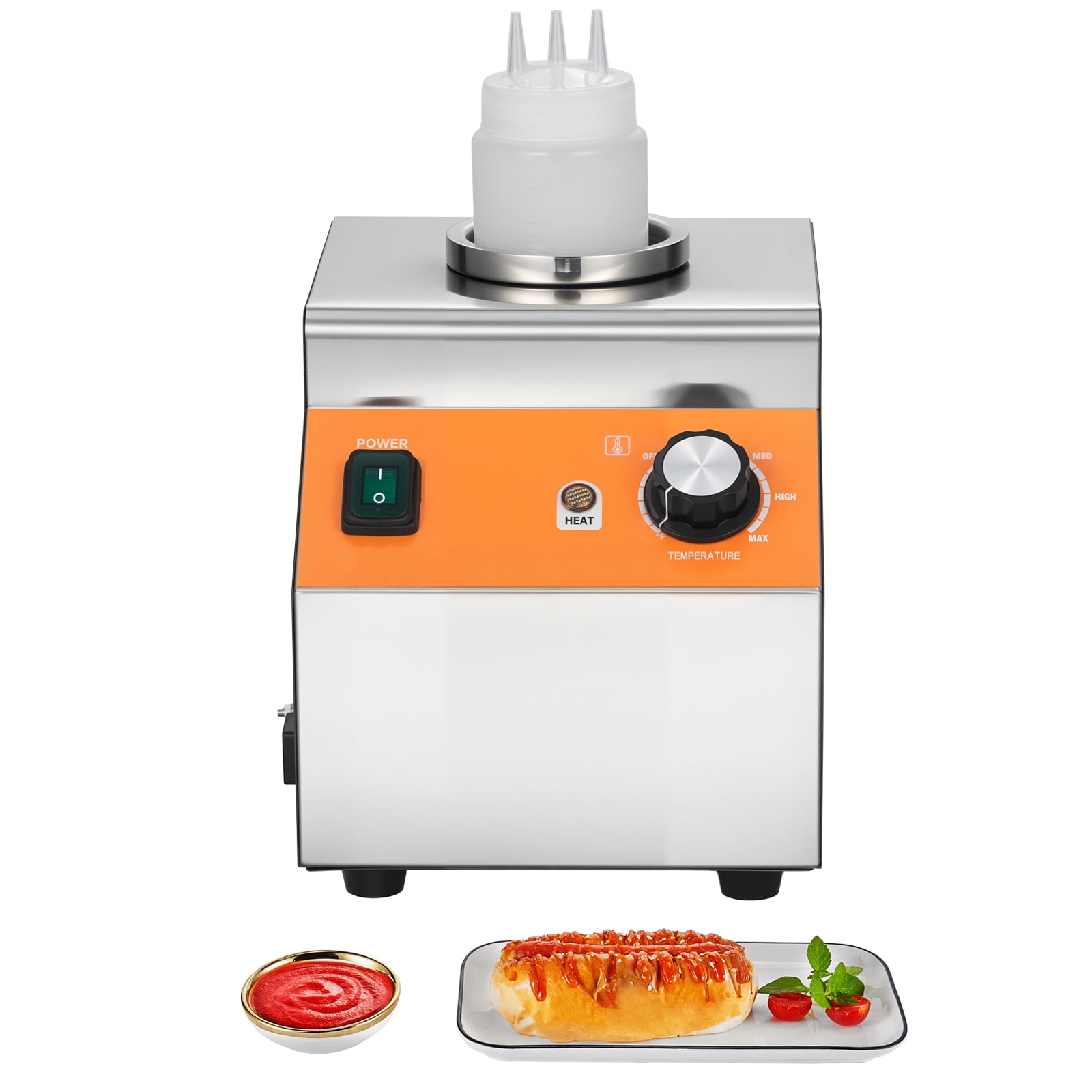 KFFKFF Electric Bottle Warmer with 0.8L Capacity, Adjustable Temperature 86-185℉, Commercial Cheese Dispenser for Nacho Cheese, Hot Fudge, Caramel, and More