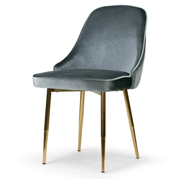 Set of 2 Alpha Blue-gray Velvet Chair with Brushed Golden Steel Legs