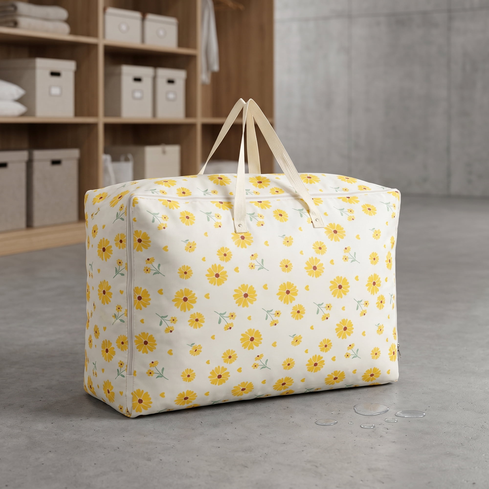 Unique Bargains Dustproof Floral Zipper Large Moving Bag Yellow 21.7" x 7.9" x 13.0"
