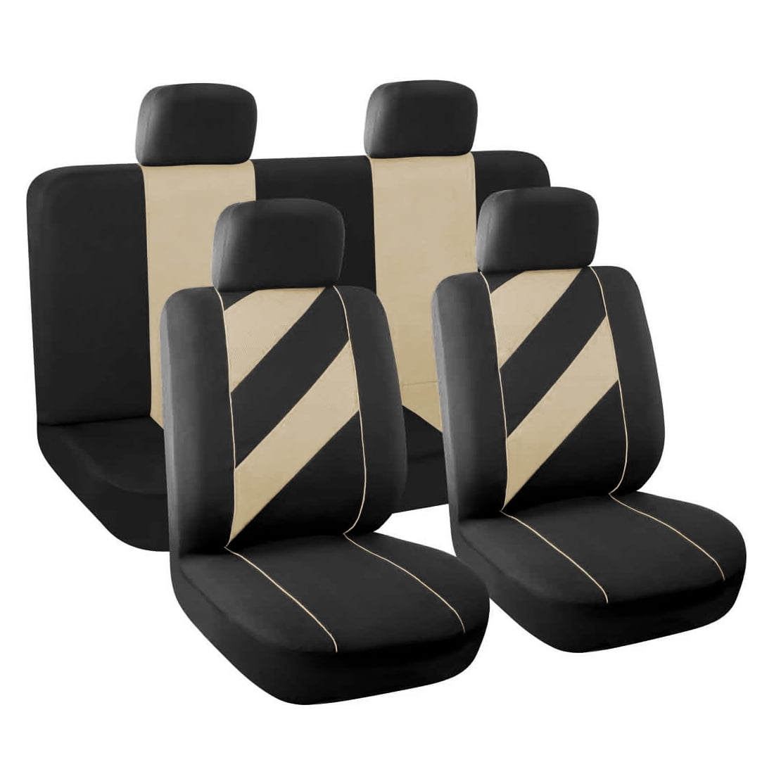 Unique Flat Cloth Auto Car Seat Cover Headrests Full set Beige