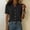 Black, variant on Women's Cotton Linen Button Down Shirt Pleated Front Short Sleeve Collared Blouse Rolled Cuff Casual Workwear Top