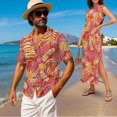 thumbnail image 2 of Jeiento Matching Hawaiian Outfits for Couples Dress for Women Mens Short Sleeve Button Down Shirts Retro Tropical Leaves Long Maxi Slit Cap Sleeve Round Neck Loose Fit Vacation Shirt, 2 of 7