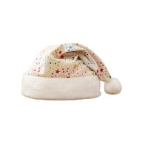 JeashCHAT Christmas Hat, Star Print Santa Hat for Adults Unisex Plush Velvet Comfort Xmas Hat Christmas Party Santa Claus Costume Accessories for New Year Festive Party Decorations, Beige