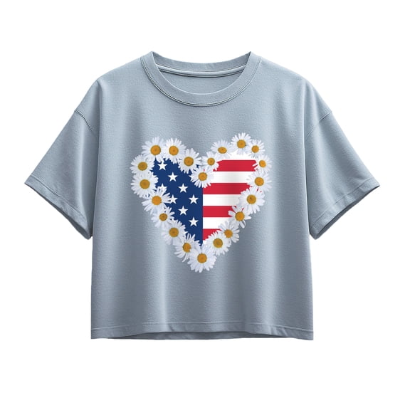 Instant Message - Daisy Heart USA Short Sleeve Boxy Graphic T-Shirt