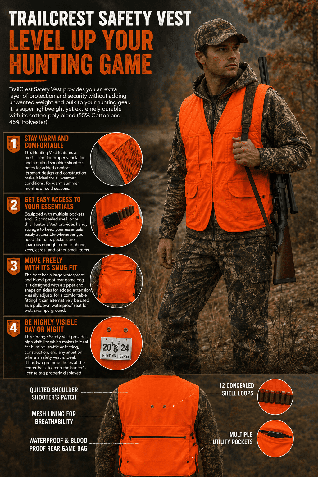 TrailCrest Adult Men's Blaze Orange Front Loader Safety Vest, XL