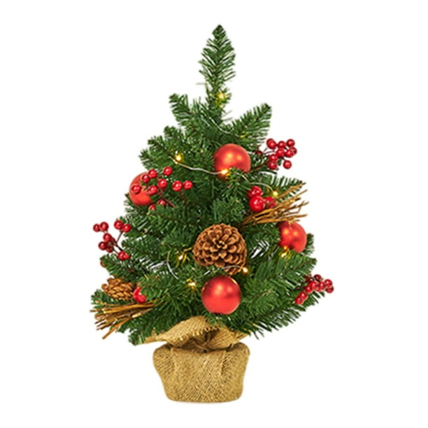 Árbol de Navidad artificial con luces, mini árbol de Navidad de escritorio, árbol de Navidad 15cm x 15cm x 45cm