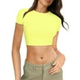 thumbnail image 1 of Hiiyo Crop Top Femme Manches Courtes Col Rond T-Shirt Ajusté Été, Tailles TG, 1 of 3