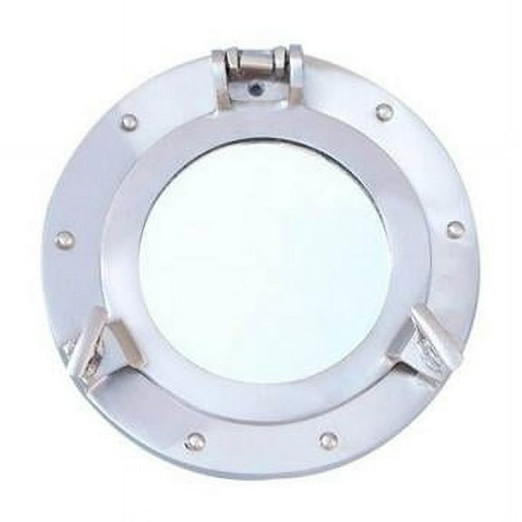 Handcrafted Decor MC-1962-10-BN-M Brushed Nickel Deluxe Class Decorative Ship Porthole Mirror- 8 in.