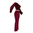 thumbnail image 3 of Seyurigaoka Women Juniors Solid Color Leisure Suit, Puff Sleeve Short Tops, Bell-bottomed Pants, 3 of 8