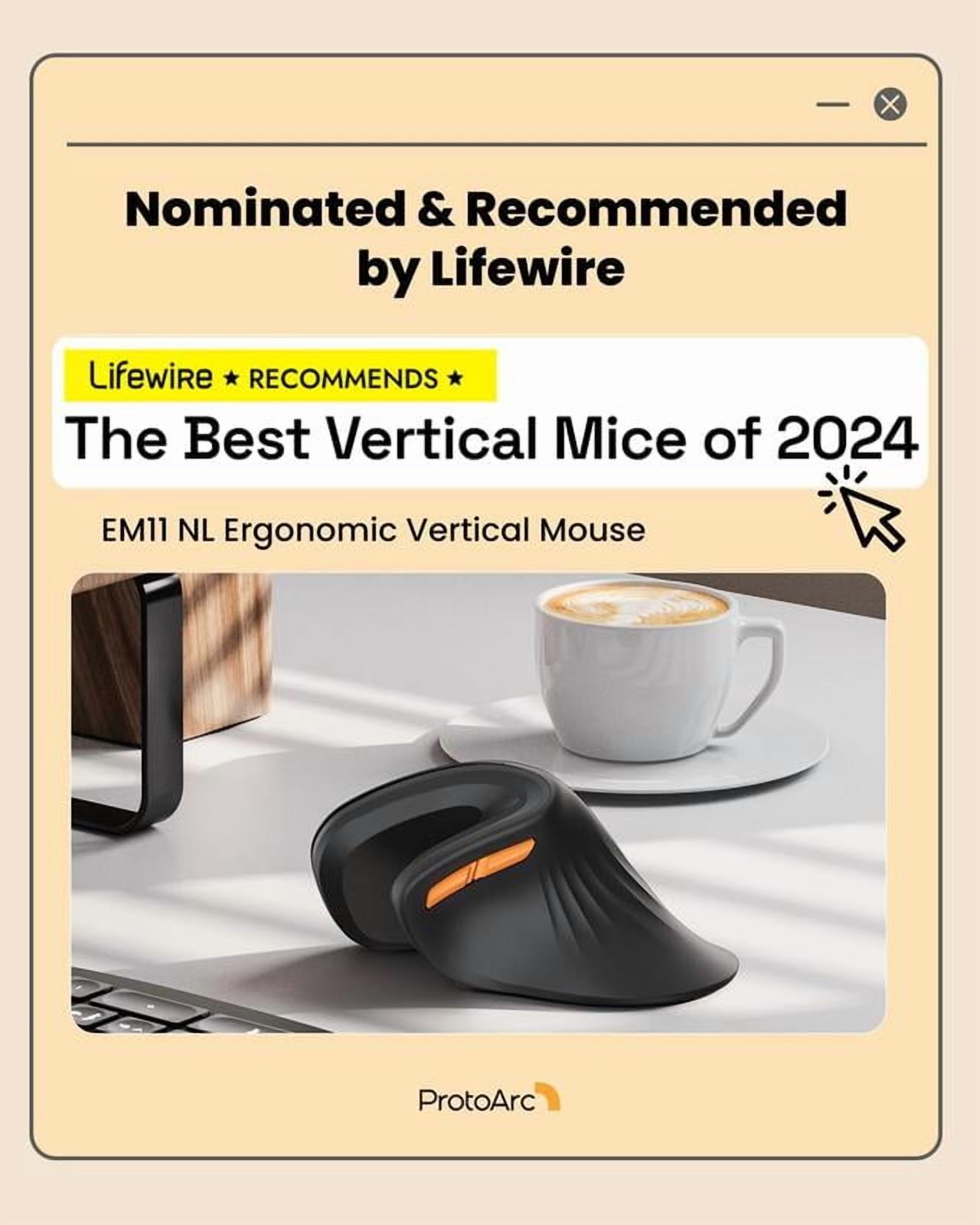 ProtoArc Ergonomic Vertical Mouse, EM11 NL Bluetooth Wireless Rechargeable Optical Mice with 3 Multi-Device, Adjustable DPI