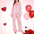 thumbnail image 4 of Mujeres Manga Larga Tops Casual Suelto Hogar Usar Día de San Valentín Corazón-Impresión Pantalones de Moda Botón Cardigan Pijama Conjuntos, 4 of 4