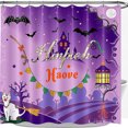 thumbnail image 1 of Rideau de Douche d'Halloween Fantaisiste - Château Violet, Chat, 1 of 4