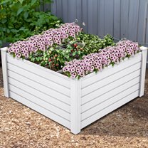 Dextrus 4x4x2ft Plastic Raised Garden Bed with Growth Grid, Large Resin Vinyl Above Ground Planter Box, Ideal for Plants, Vegetables, Flowers, White