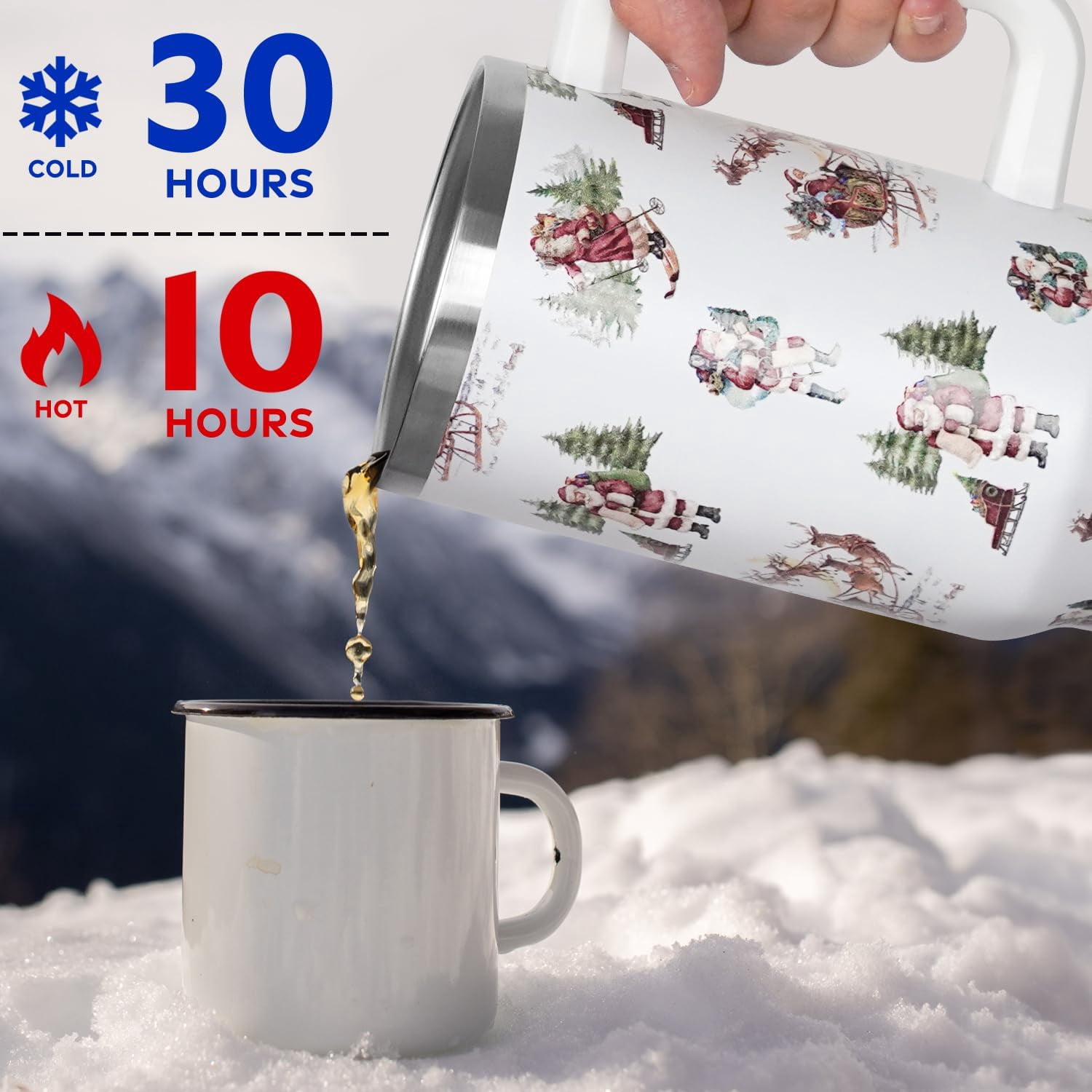 Baiheyi Christmas Santa Claus Sleigh Tumbler with Handle and Straw Lid 40 oz,Cute Christmas Gifts for Women Vacuum Insulated Leak Proof Tumbler,Winter Holiday Accessories