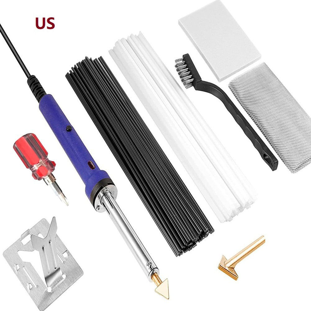 Repair Kit with On/Off Switch and Indicator Black and White Plastic Rods 2 Brass Tips 2 Metal Meshes 80W Plastic Welding Repair Kit for Bumper Iron Stand Kayak Metal Wire Brush Canoe 