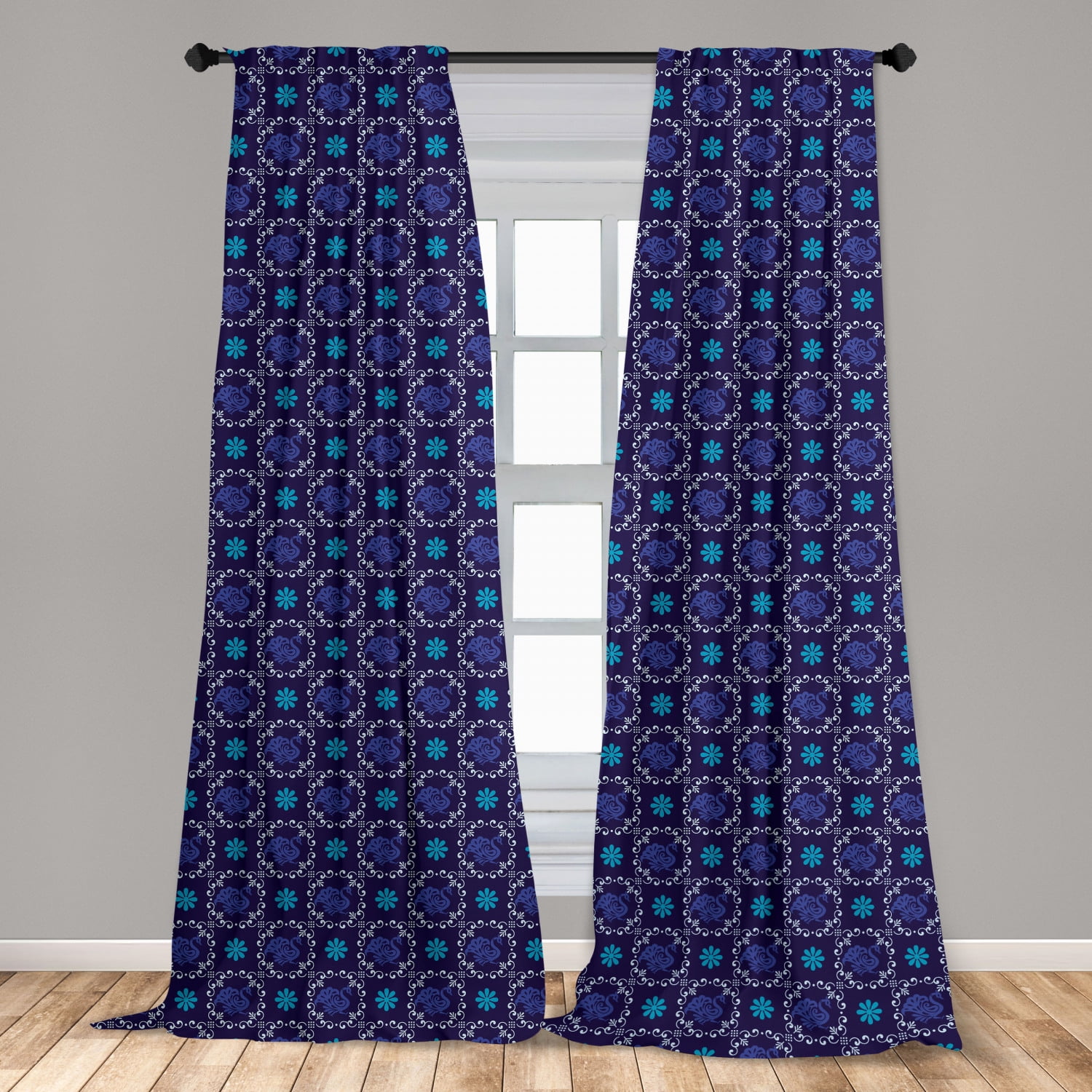 Peacock Curtains 2 Panels Set, Demonstration of Oriental Animal Pattern
