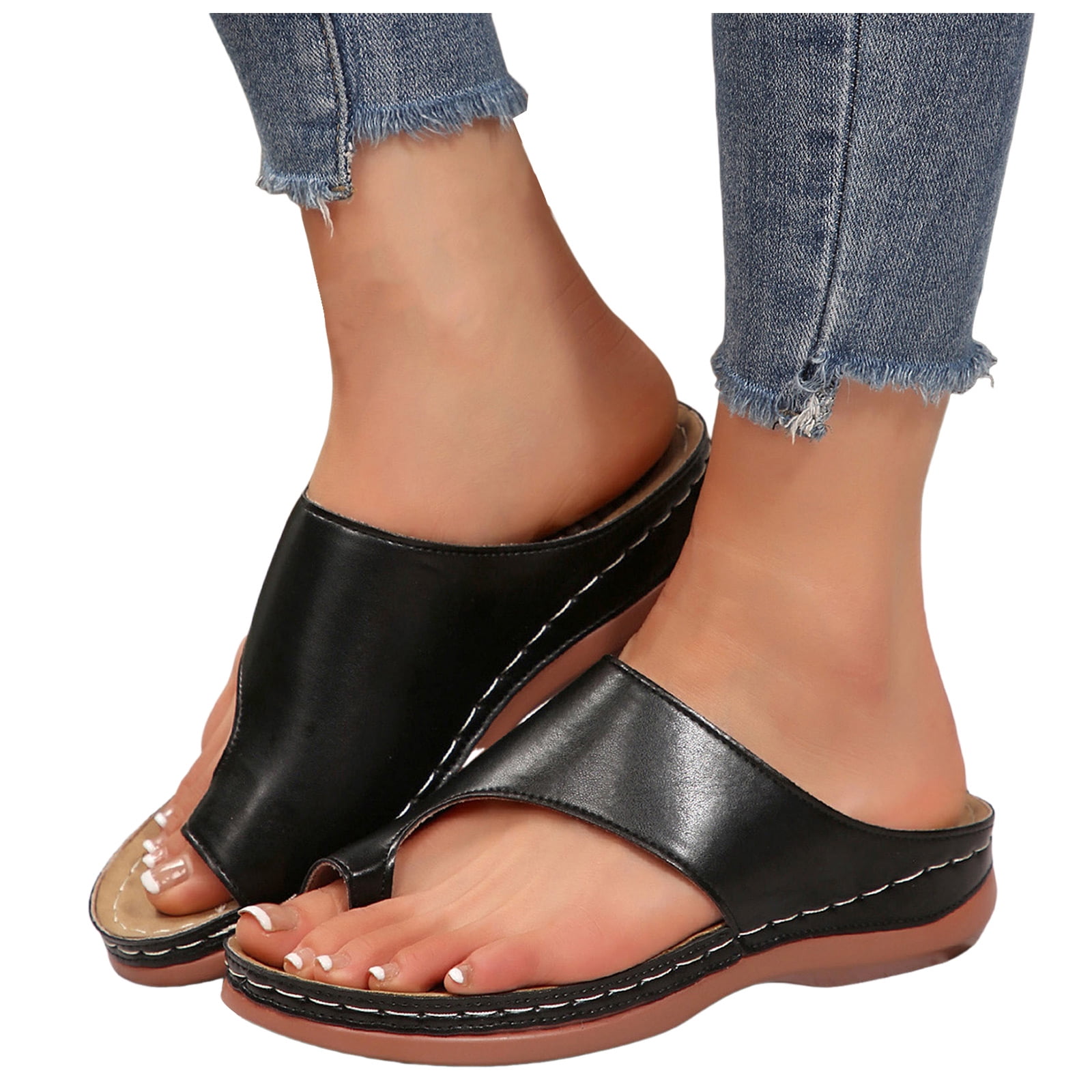Mules Pour Femme En Cuir Noir - Sandales à Talon Confortables Avec Soutien De La Voûte Plantaire