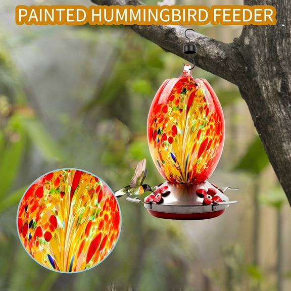 Dengmore Hanging Bird Feeders Hummingbird Water Feeder Flower Bird Feeder Painted Glass