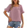 thumbnail image 1 of Blusas y blusas para mujer Elegantes camisas de verano con mangas con volantes y cuello cuadrado Blusas con lazo en la espalda OAVQHLG3B Store lin121212, 1 of 5