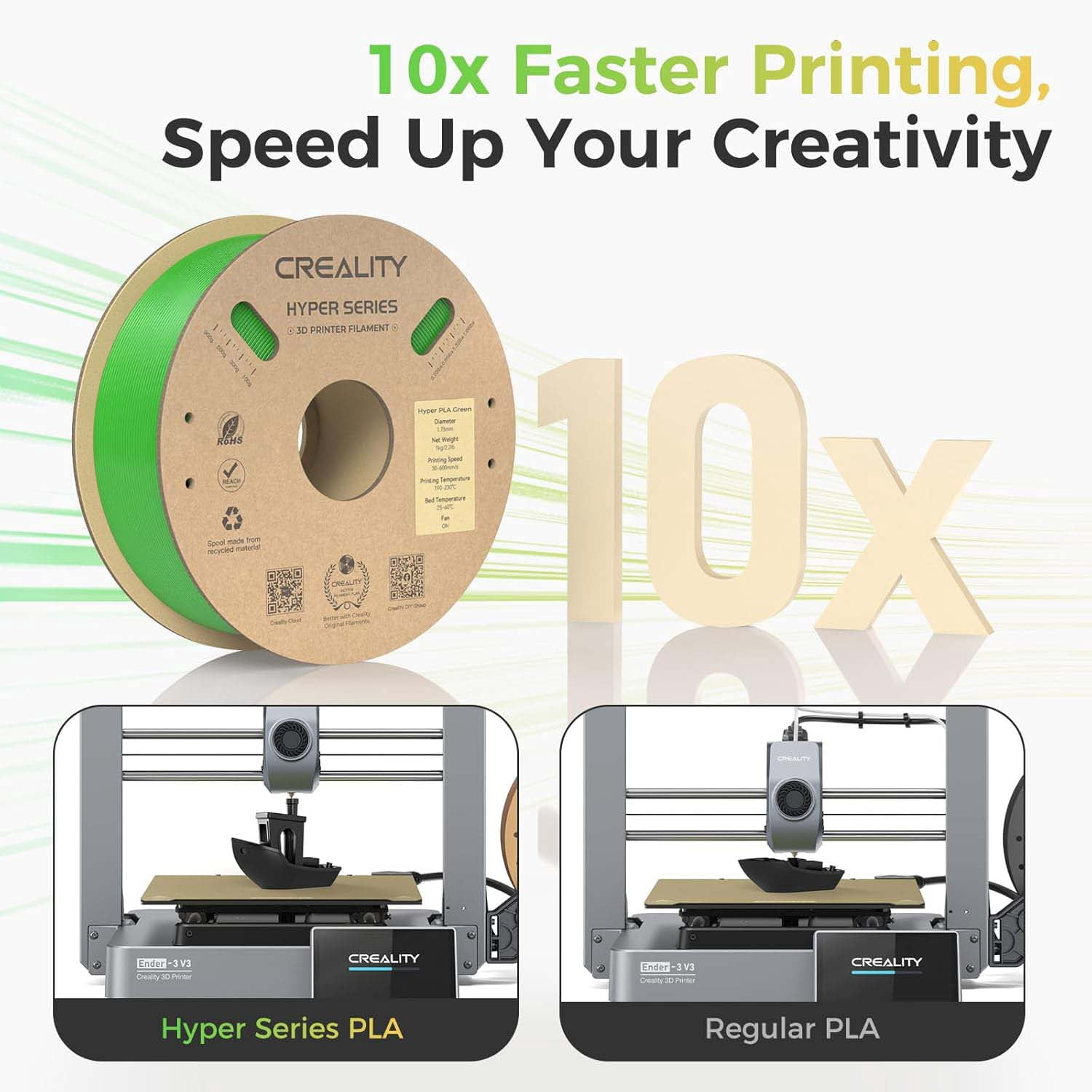 Creality Hyper PLA 3D Printer Filament 600mm/s High-Speed +/-0.03mm For Creality K1 Max Ender-5 S1 Anycubic Prusa Bambu Green 12 Unit per pack