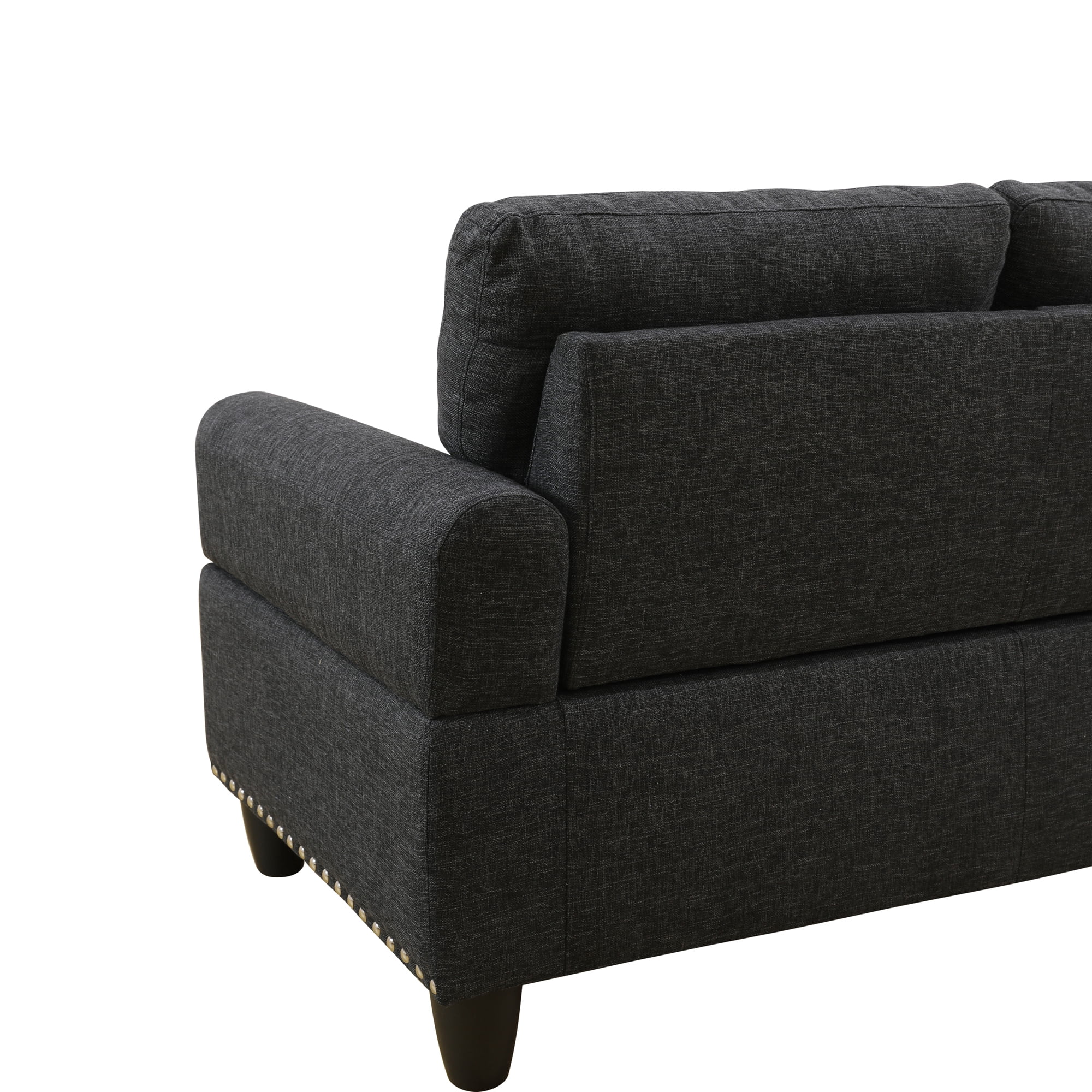 Leumius L-Shaped Sectional Sofa, Modern 4-Seat Couch with Built-in Cup Holders, Upholstered Fabric Sectional Couch with Left Facing Chaise for Living Room, Apartment, Office,Black