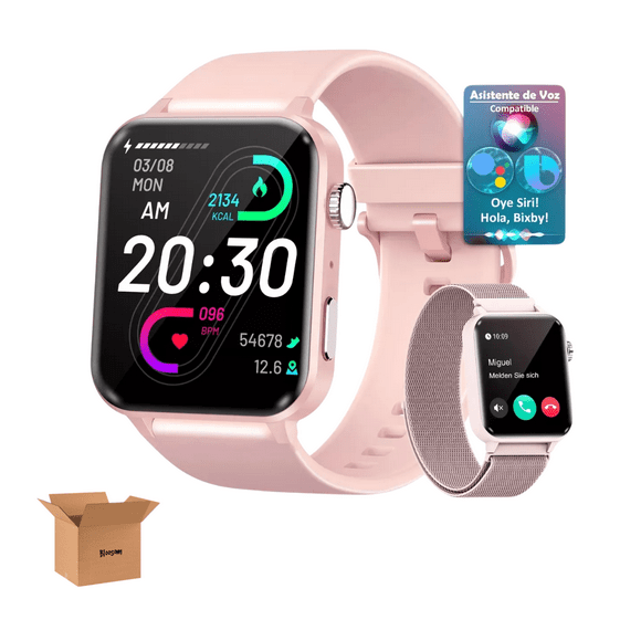 "Reloj Inteligente Blossom Mujer, Smartwatch, Llamada, Asistente Voz Rosa "