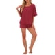 thumbnail image 2 of Pijama de punto waffle INSPIRE CHIC para mujer, conjunto de 2 piezas, cuello redondo, ropa de estar en casa, color rojo, 2 of 5