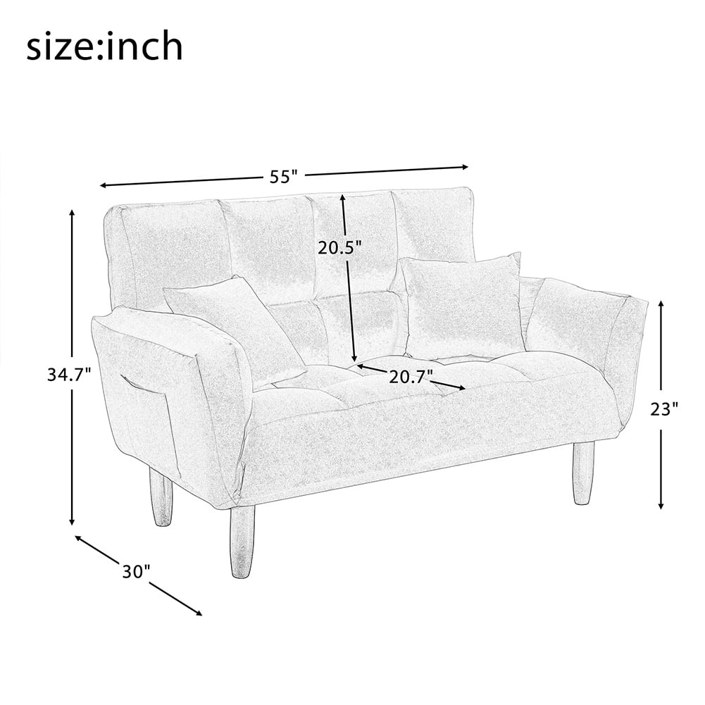 Kepooman Upholstered Tufted Sleeper Sofa, Adjustable Lounge Couch with Pillows - Blue Kepooman Upholstered Tufted Sleeper Sofa, Adjustable Lounge Couch with Pillows - Blue