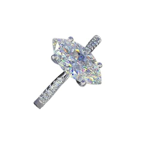 HeartsAndYou 2.7ct Marquise Moissanite Engagement Ring for Women Solitaire with Accents 18k White Gold over Silver