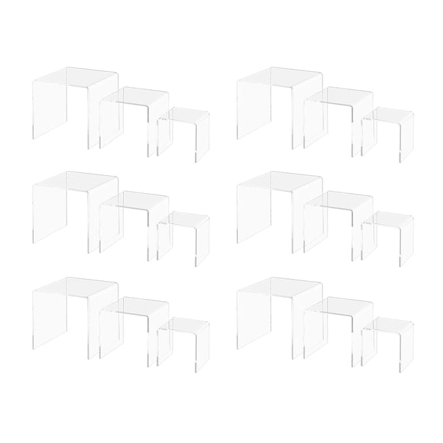 6 Pack Acrylic Riser Display Stands Clear Plexiglass 3", 4", 5" High Square Retail Store Tabletop Showcase Platforms for Products and Merchandise by Marketing Holders